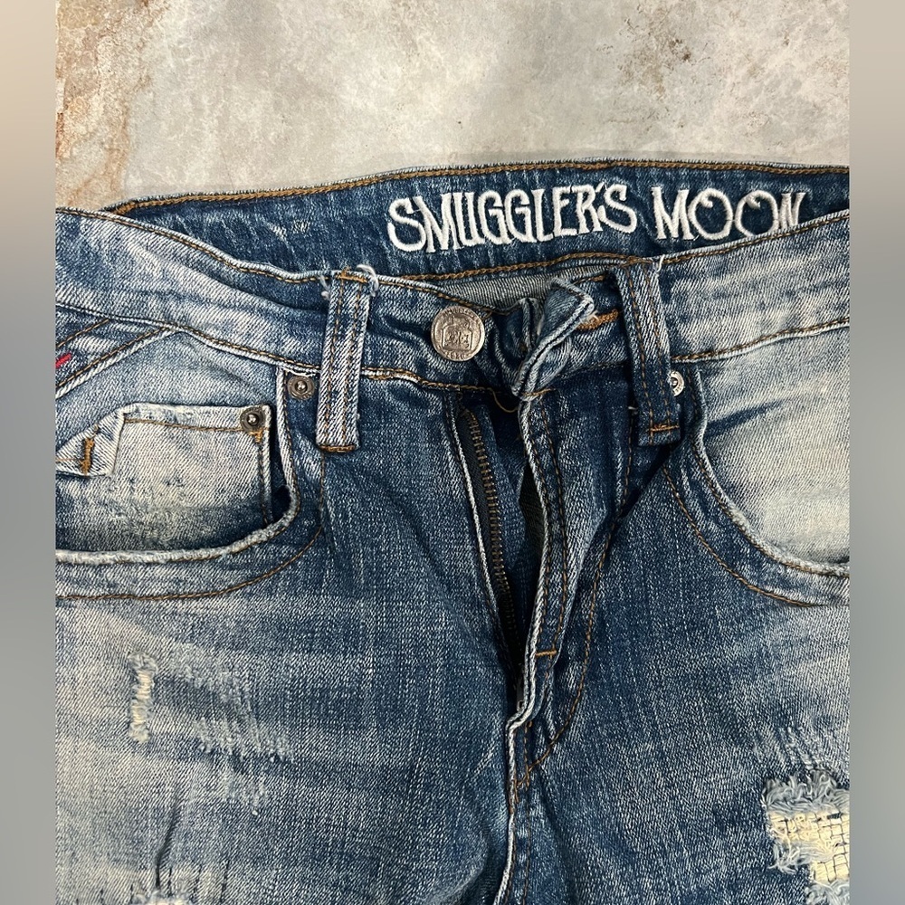 Smugglers Moon. Distressed Blue Skinny Jeans View 6